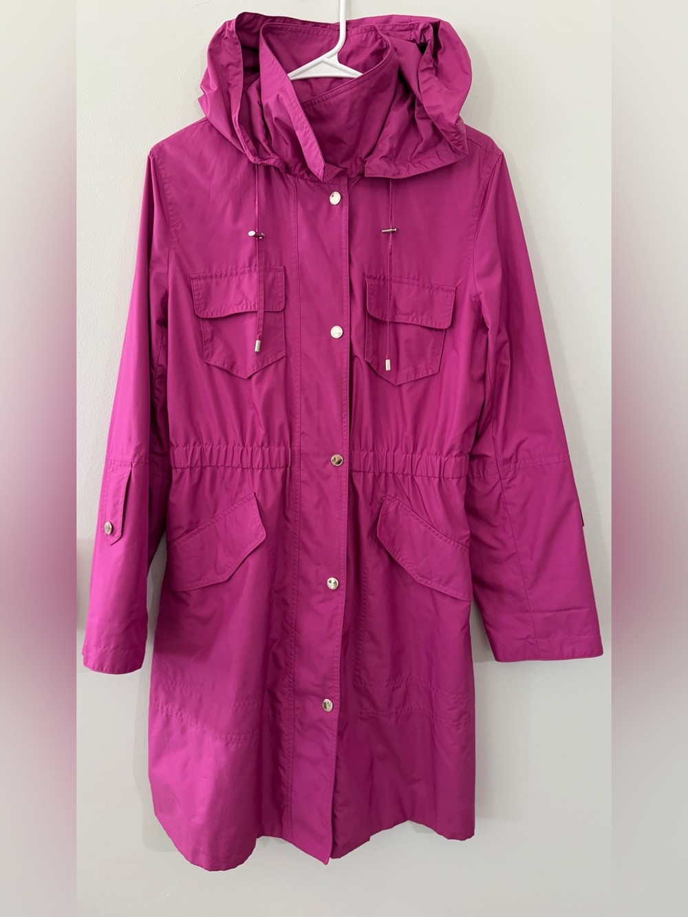 London Fog Berry Pink Women's Medium Hood Utility Rain Jacket Water-Resistant